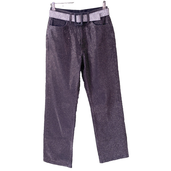 Zara Pants Womens 2 Straight Cut Rhinestone Jeans Black Festival Going Out NYE - Picture 1 of 13